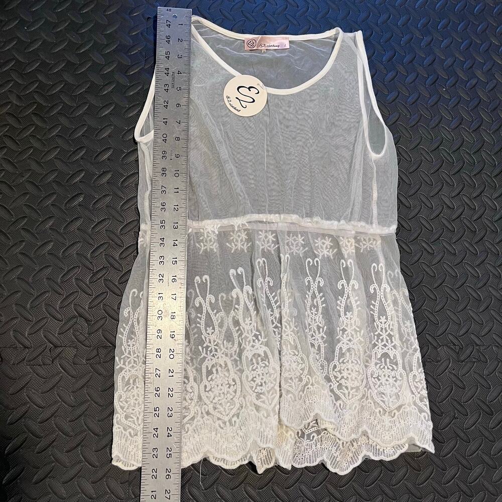 E2 Clothing Womens Large White Sheer Lace Tank Top Sleeveless Boho Overlay NWT - Picture 5 of 8